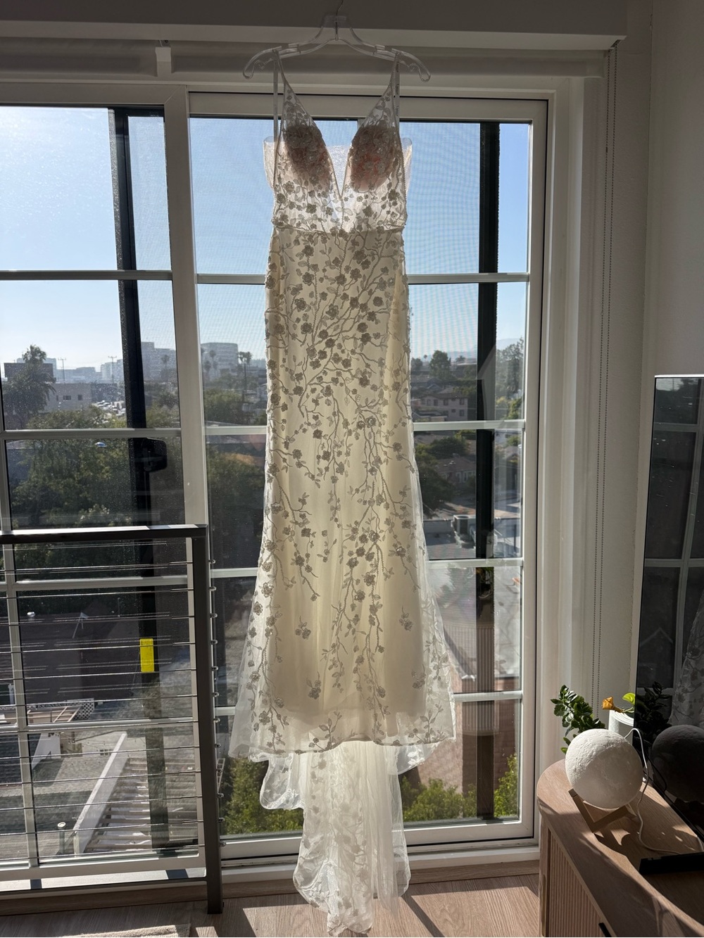 Calla Blanche Embroidered V-neck Ivory Lace Bridal Gown - Picture 3 of 10